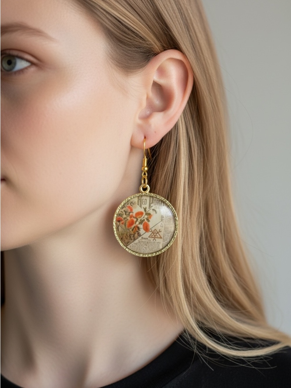 10/2 Gold-Tone Floral Disc Drop Earrings - Unbranded